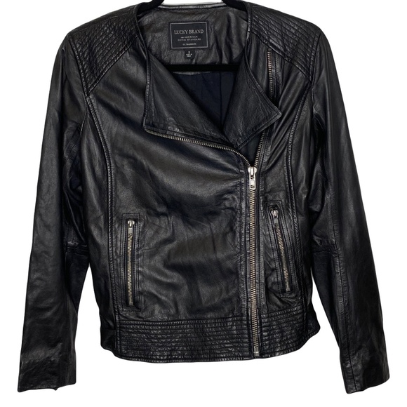 Lucky Brand Women's 100% Genuine Lamb Leather Moto Blazer Jacket Size Small - Picture 1 of 8